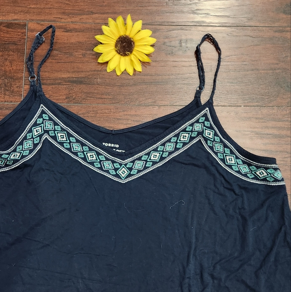 Torrid Navy Embroidered Tank Top - Picture 3 of 6